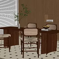 Quiet and Ancient Style Dining Tables and Chairs 3d model