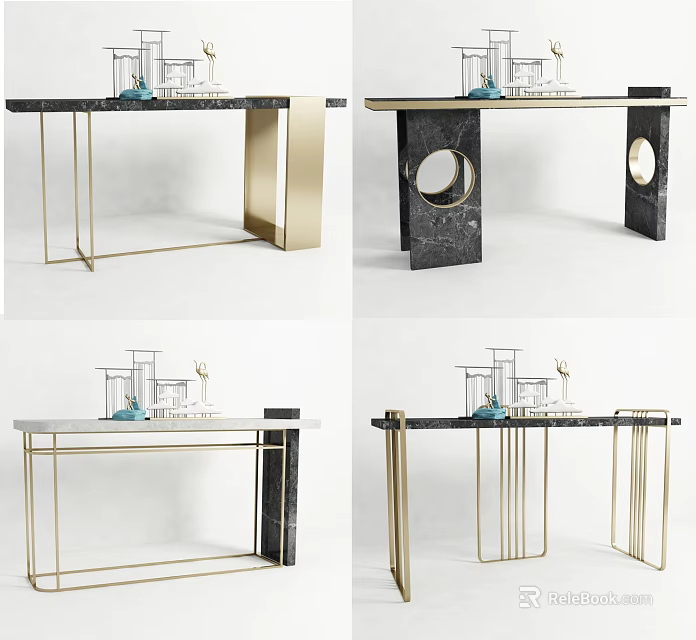 Elegant Modern Console Table Design With Marble Top And Gold Metal Frame 3d model