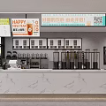 Bubble Tea Shop Interior With Marble Counter Menu Boards And Drink Display Cabinets