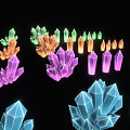 Vibrant Colored Crystal Clusters And Spikes Showcased On Black Background With Various Shapes