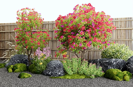 Modern Chinese Rose Camellia Bougainvillea Shrub Flowering Plants Landscape Stone 3d model