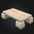 Rustic Stone Bench Design Featuring Stacked Slabs And Block Supports 3d model