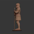 Bronze Medieval Knight Statue in Armor Standing with Sword on Base