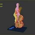 Elegant Sculpture Of Female Figure In Red Dress Sitting On Cello With Blue Base