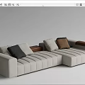 Light Dark Gray Sectional Sofa With Striped Design Brown Leather Armrests Multi Colored Cushions 3d model