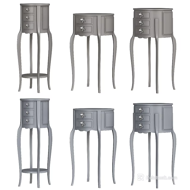 Elegant Modern Gray Decorative Cabinets With Drawers And Delicate Legs 3d model 