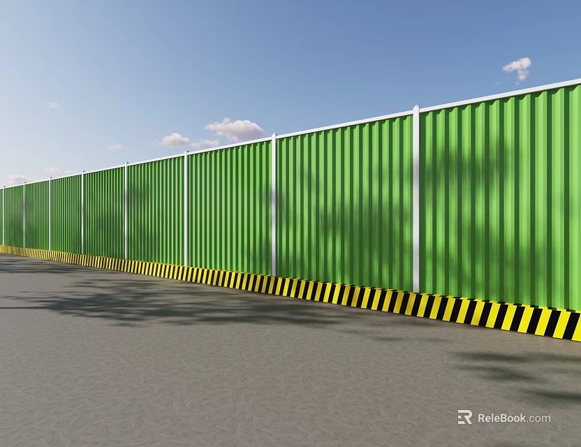 Green Fence With Yellow Black Warning Stripes For Road Facilities 3d model 
