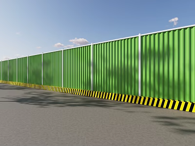 Green Fence With Yellow Black Warning Stripes For Road Facilities 3d model