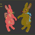 White Bunny Stuffed Toys With Yellow And Blue Bows Standing On Dark Surface