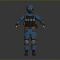 Blue Low Poly Tactical Character 3D Model With Helmet Goggles And Vest Knee Pads