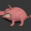 Pink Cartoon Pig Character With Exaggerated Expression Standing On Dark Background 3d model