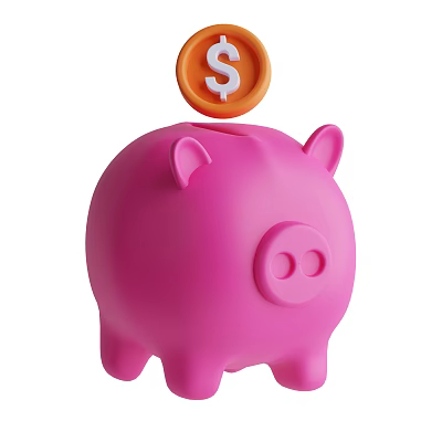 Cute Pink Piggy Bank Decorative Ornament Set With Orange Dollar Sign Falling In 3d model