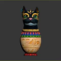 Vibrant Cat Shaped Decorative Furniture Ornament With Colorful Patterns And Green Eyes