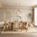 Modern Restaurant Interior With Wooden Dining Table Chairs Pendant Lights Green Plants And Natural Light