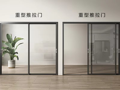 Heavy Duty Sliding Glass Doors For Modern Interior With Wooden Floor And Plant 3d model
