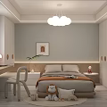 Modern Kids Room Interior With Bed Desk Chair Ceiling Lamp And Stuffed Toys