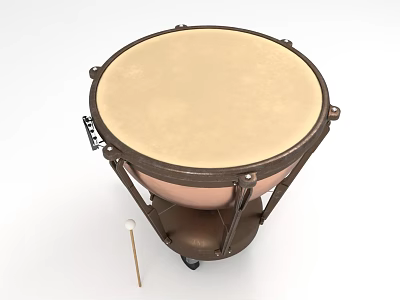 Professional Timpani Percussion Instrument With Natural Drumhead Metal Frame And Mallet 3d model