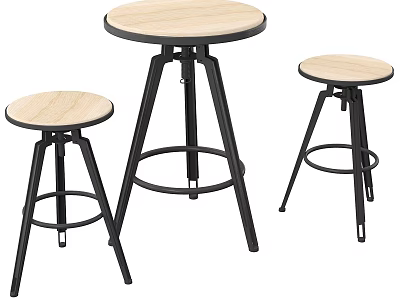 Modern Round Table and Chair Set with Light Wood Top and Black Metal Legs 3d model