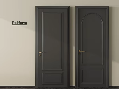 Pollform Black Hinged Doors Featuring Rectangular And Arched Designs With Golden Handles For Modern Interior 3d model