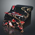 Red Weapons With Koi Fish And Golden Wave Pattern On Black Box Cloth