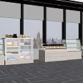 Spacious Food Display Area With Glass Cases Pastries And City Skyline View