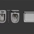 Concrete Toilet With Sink And White Tank In Modern Bathroom Setup