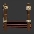 Wooden Rope Bridge With Decorative Posts And Plank Structure 3d model