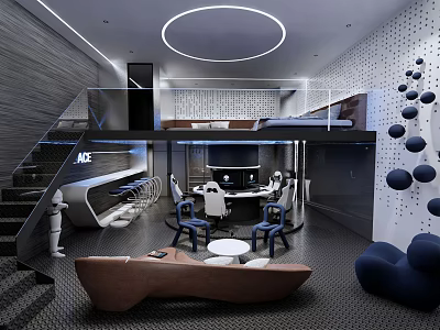 Modern Hotel Guest Room Interior With Comfortable Bed Sofa And Stylish Lighting 3d model