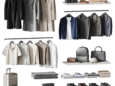 Versatile Clothes Collection Featuring Hanging Folded Coats Shirts Suits Bags Shoes 3d model