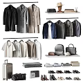 Versatile Clothes Collection Featuring Hanging Folded Coats Shirts Suits Bags Shoes