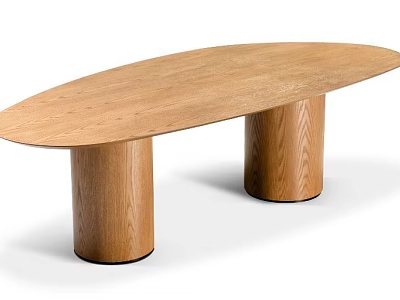 Modern Minimalist Oval Wooden Dining Table With Two Cylindrical Legs Design 3d model