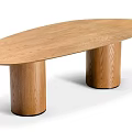 Modern Minimalist Oval Wooden Dining Table With Two Cylindrical Legs Design