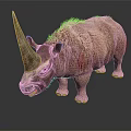 Rhinoceros 3D Model With Large Horn Furry Body Dark Background And Reflection Effect