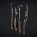 Five Vintage Kitchen Knives With Wooden Handles And Rusty Blades