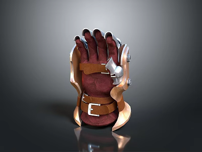 Medieval Gauntlet Weapon With Metallic Plates Leather Straps And Buckle Design 3d model