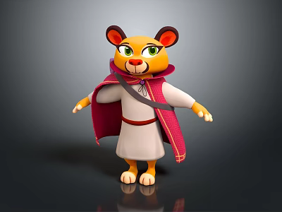 Cute 3D Lion Cub Game Movie Character With Green Eyes White Robe And Red Cape 3d model