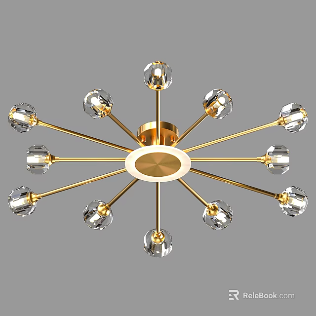Modern Golden Chandelier Design With Crystal Balls For Interior Lighting Decor 3d model 