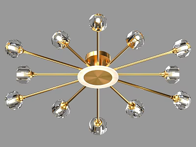 Modern Golden Chandelier Design With Crystal Balls For Interior Lighting Decor 3d model