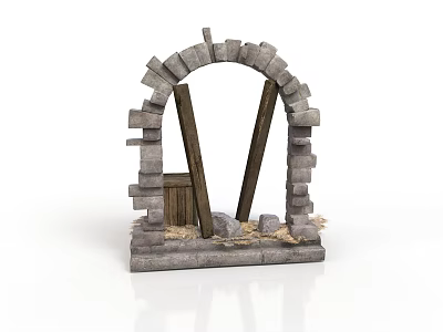 Ancient Style Stone Arch Structure With Wooden Beams And Stone Base 3d model