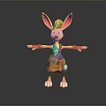Colorful 3D Cartoon Kangaroo Character With Large Ears Tool Belt And Arms Outstretched