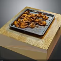 Delicious Crispy Grilled Shrimp On Baking Tray Placed Over Wooden Board
