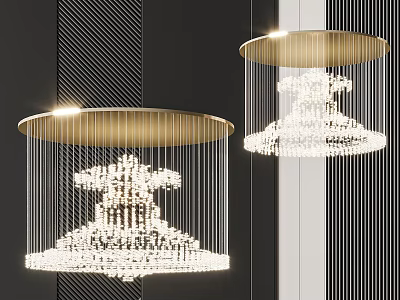 Modern Crystal Chandeliers With Golden Frame And Crystal Decorations On Striped Wall Background 3d model
