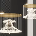 Modern Crystal Chandeliers With Golden Frame And Crystal Decorations On Striped Wall Background