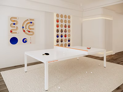 Modern Indoor Sports Equipment Setup With Table Tennis Table And Wall Mounted Gear 3d model