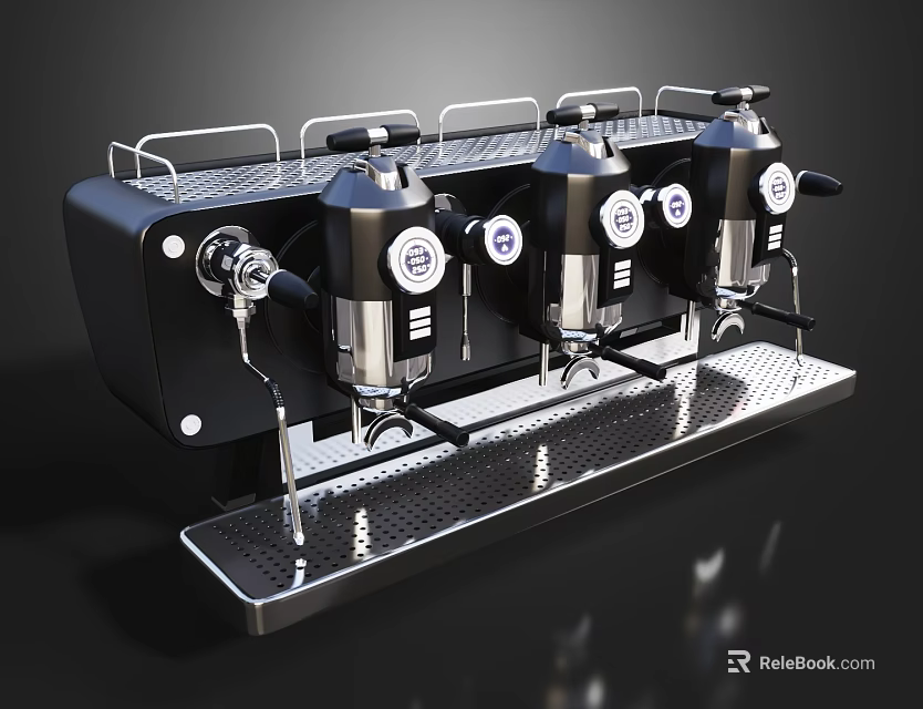 Modern Kitchen Appliance Coffee Machine With Multiple Spouts Black And Silver Design 3d model 