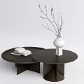 Modern Dark Round Coffee Tables With White Vase Branches And Open Book 3d model