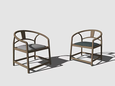 Modern Leisure Chairs With Wooden Frame Curved Armrests And Upholstered Seats 3d model