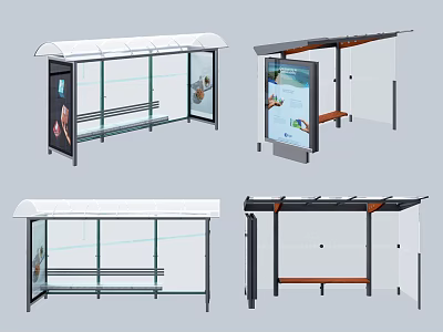 Modern Bus Stop Design With Canopy Transparent Panels Bench And Advertising 3d model