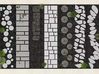 Garden Stepping Stones Path Design With Various Stone Shapes And Green Plants 3d model