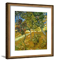 Framed Scenic Landscape Painting With Trees Path Red Flowers Yellow Field And Distant House